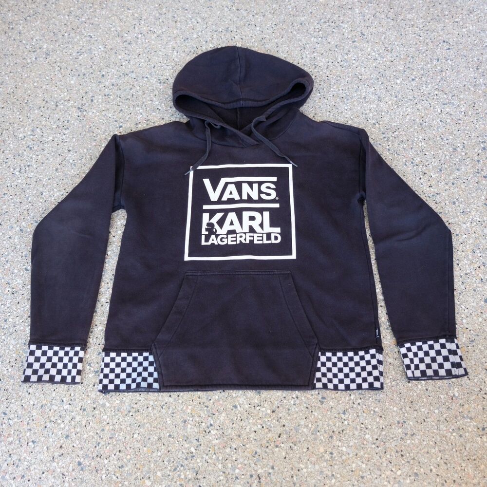Vans Karl Lagerfield collab womens hoodie black and white checkered trim RARE